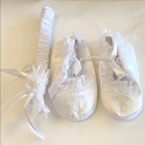 Girls Christening shoes and hair band